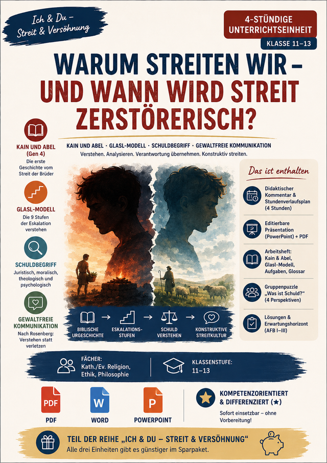Unterrichtseinheit zu Kain und Abel Glasl Eskalationsmodell Schuldbegriff und Gewaltfreier Kommunikation für Religion Ethik und Philosophie in der Sekundarstufe II