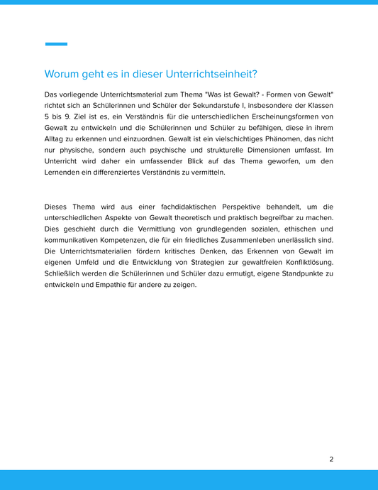 Unterrichtsmaterial „Was ist Gewalt? – Formen von Gewalt“ (Sek I)