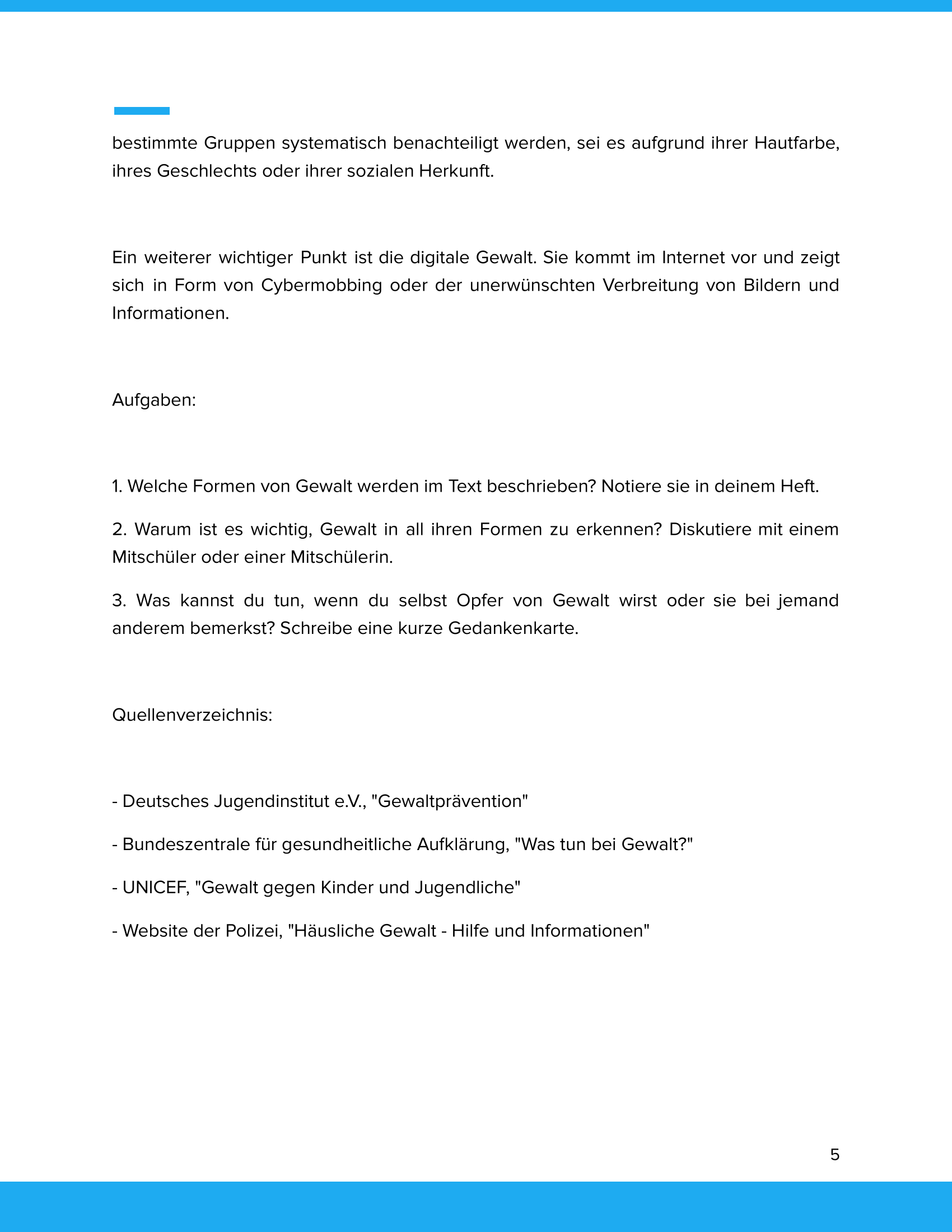 Unterrichtsmaterial „Was ist Gewalt? – Formen von Gewalt“ (Sek I)