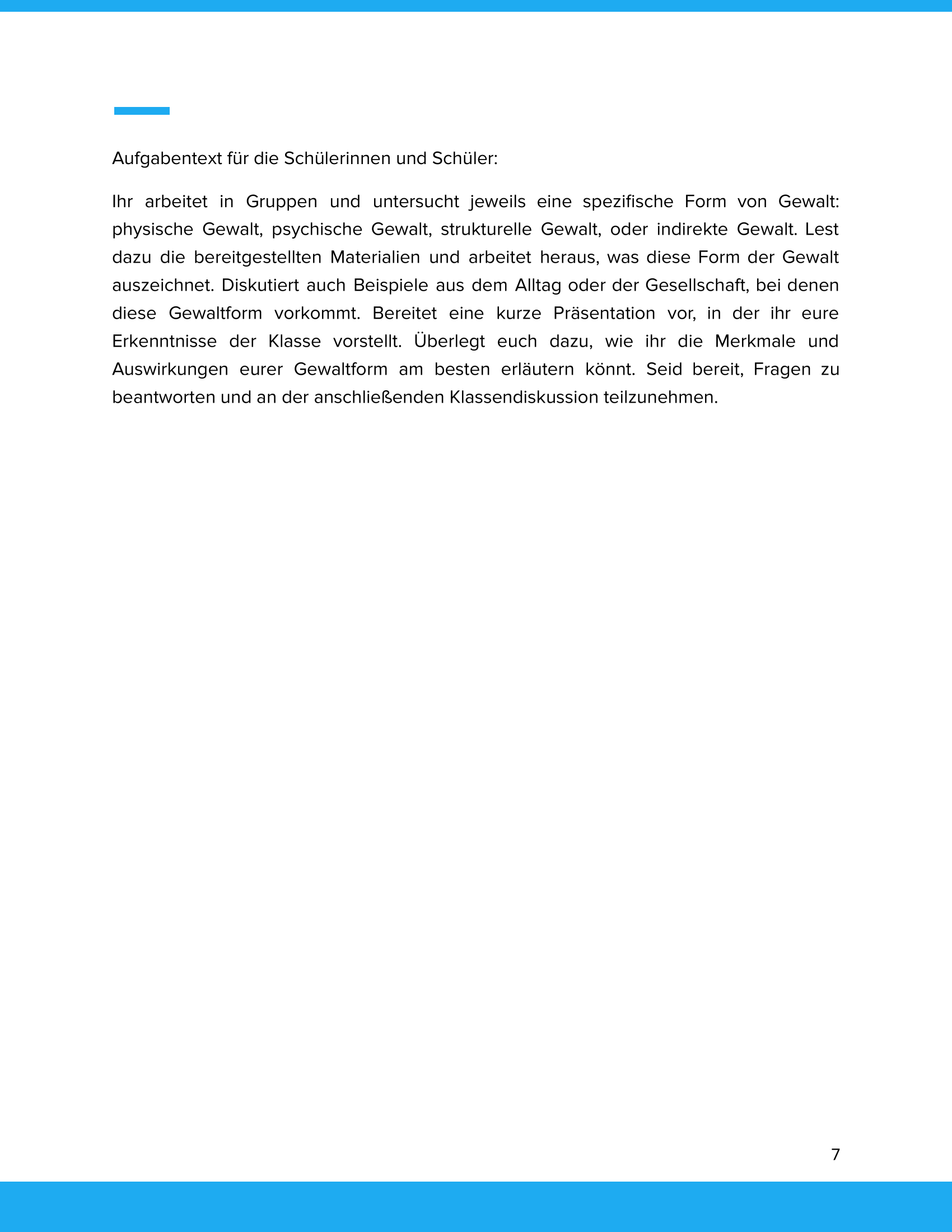 Unterrichtsmaterial „Was ist Gewalt? – Formen von Gewalt“ (Sek I)