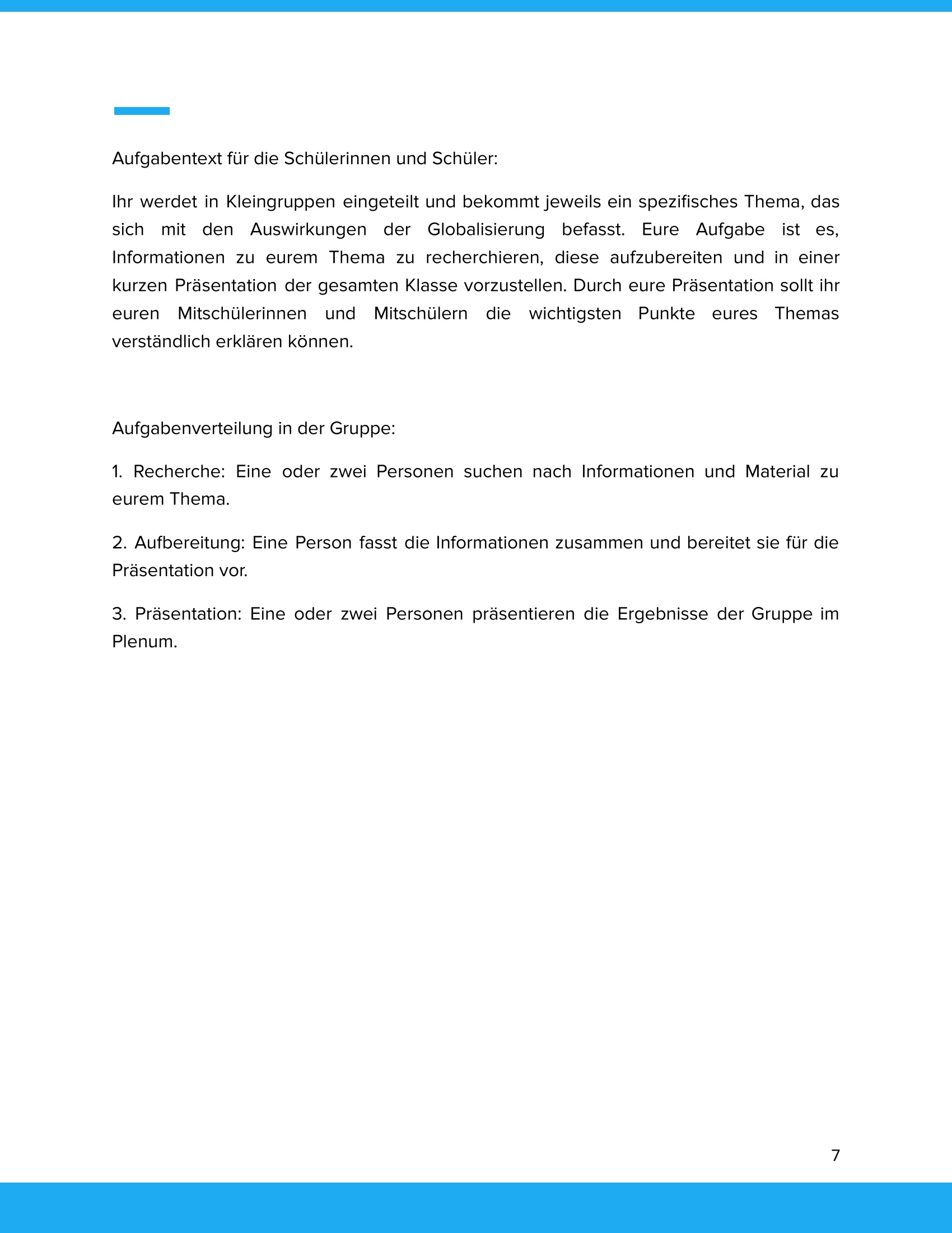 Welche Auswirkungen hat die Globalisierung? Unterrichtsmaterial Geographie SEK I
