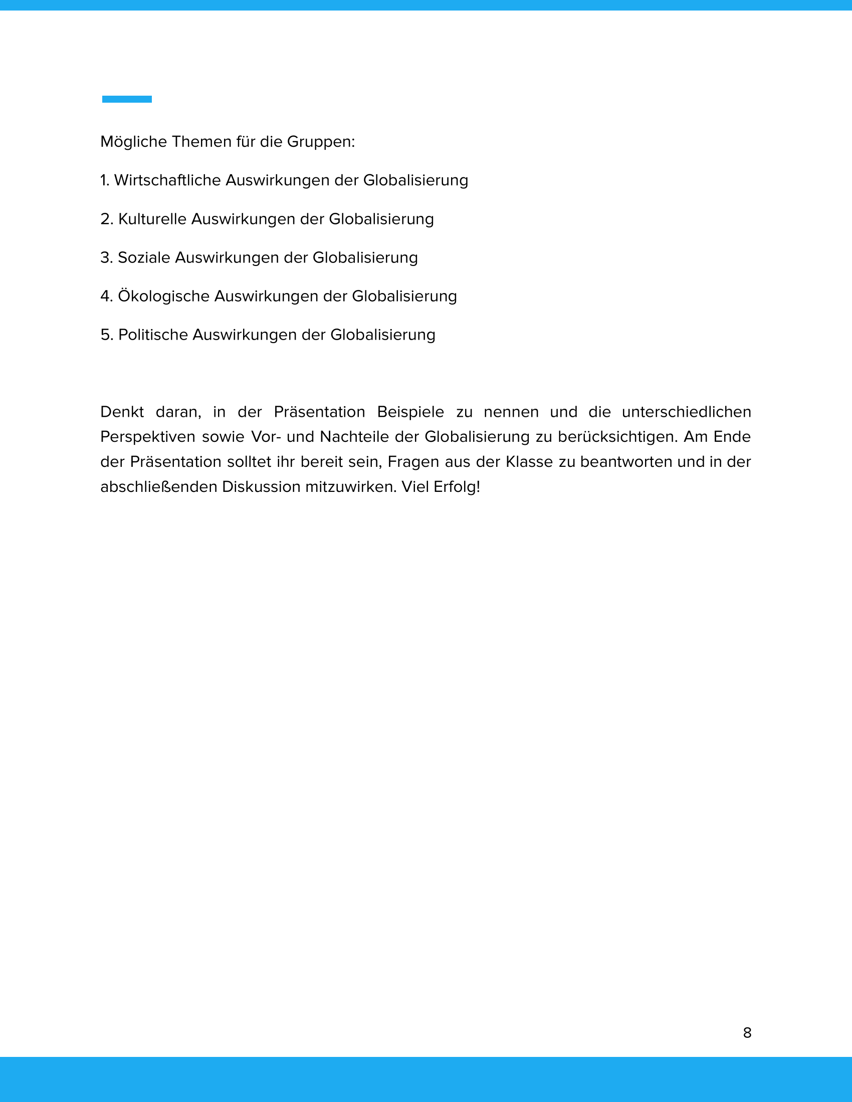 Welche Auswirkungen hat die Globalisierung? Unterrichtsmaterial Geographie SEK I