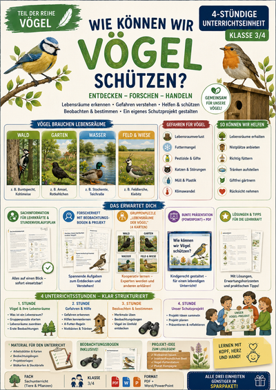 Vögel schützen | Lebensräume, Vogelschutz & Beobachten | Sachunterricht Klasse 3/4