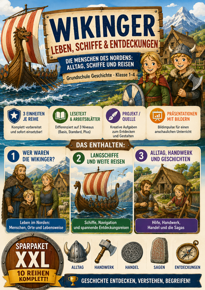 Wikinger – Leben, Schiffe & Entdeckungen – Unterrichtsmaterial Grundschule (Klasse 1–4)