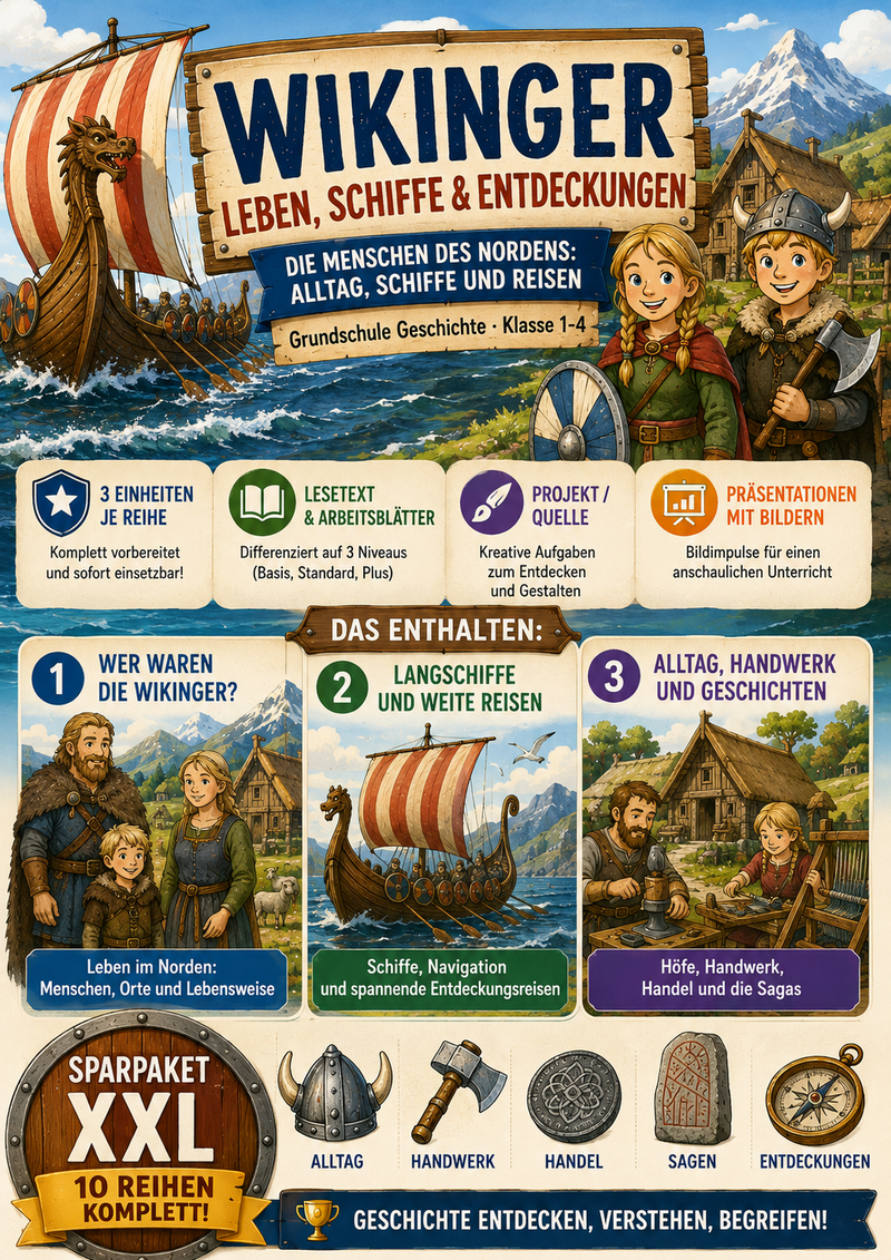 Wikinger – Leben, Schiffe & Entdeckungen – Unterrichtsmaterial Grundschule (Klasse 1–4)