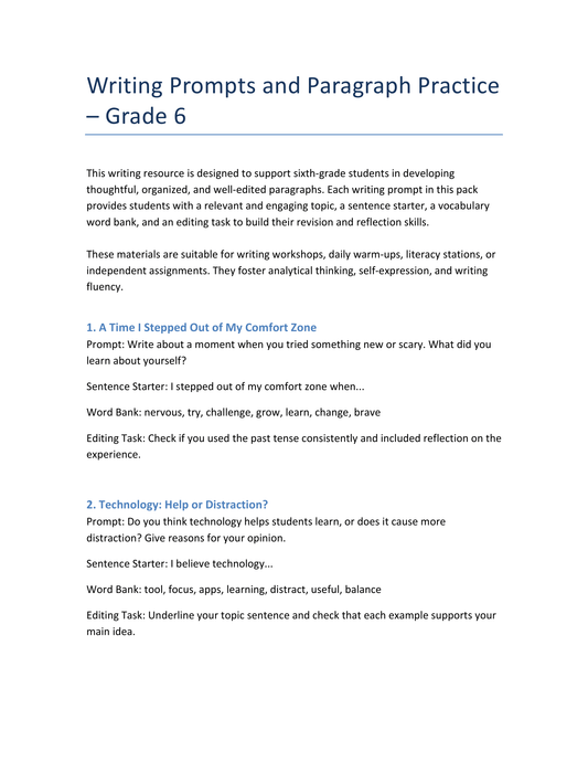 Englisch Klasse 6 – Schreibimpulse mit Struktur, Wortschatz & Hilfen