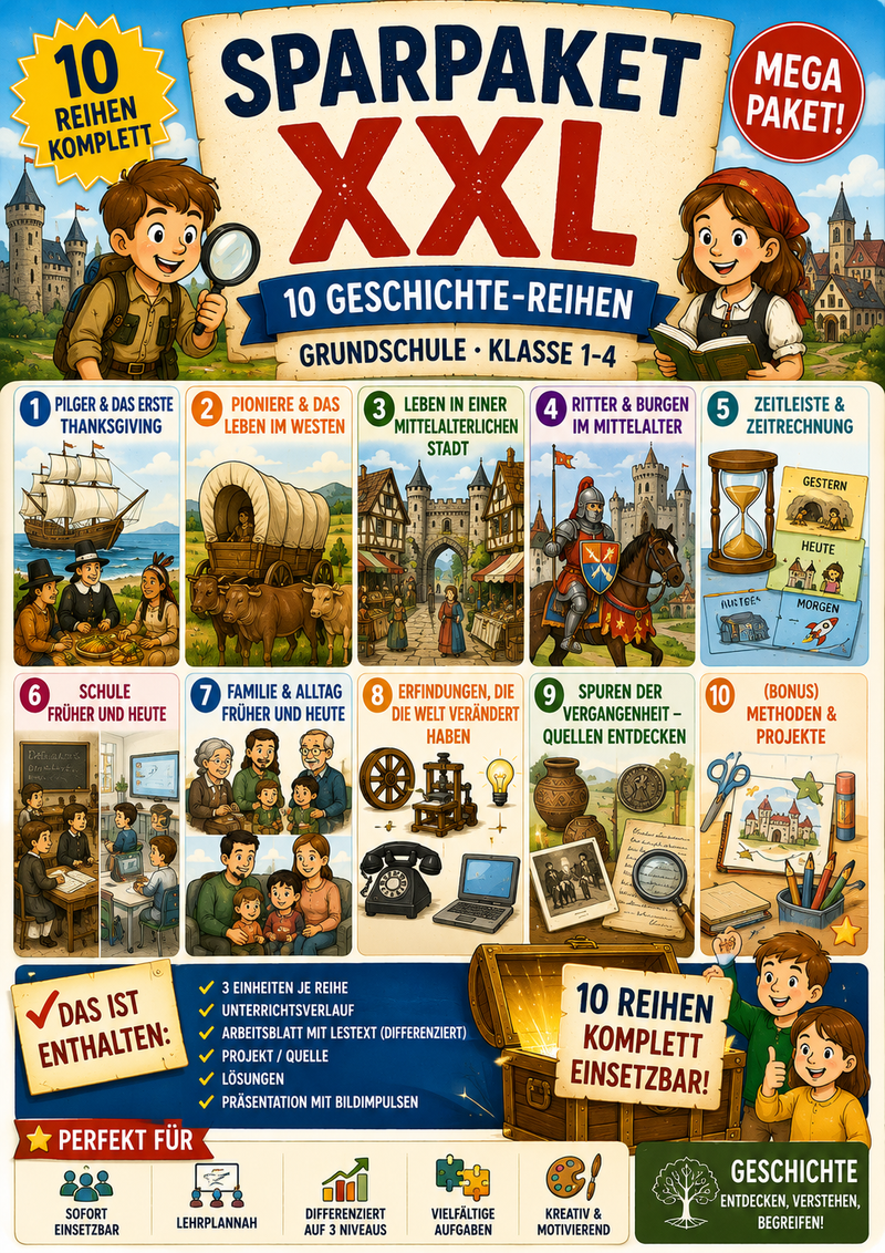 XXL Sparpaket Geschichte Grundschule · 10 Unterrichtsreihen · 30 Unterrichtseinheiten | Klasse 1–4