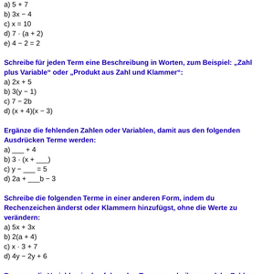 Aufwärmübungen – Algebra SEK I