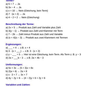 Aufwärmübungen – Algebra SEK I