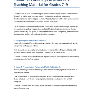 Phonics & Sound Awareness – English Grades 7–9 Practice Pack