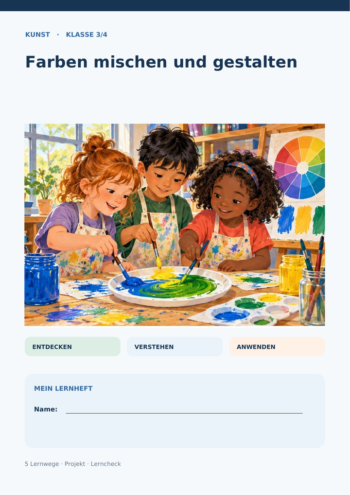 Farben mischen und gestalten: Farbwirkung und Kontraste – Unterrichtsmaterial Kunst Grundschule Klasse 3–4, Titelbild