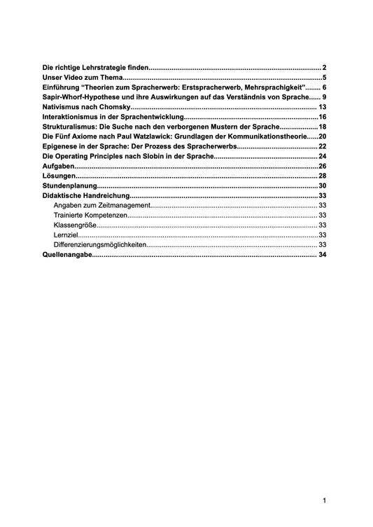 Unterrichsreihe: Theorien zum Spracherwerb im Erstspracherwerb und der Mehrsprachigkeit - stifo - Students & Teachers Innovate Forward