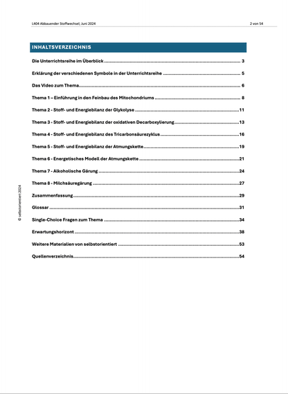 Unterrichtsreihe "Abbauender Stoffwechsel" im Biologie Lehrplan - stifo - Students & Teachers Innovate Forward