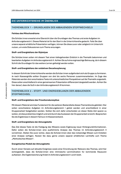 Unterrichtsreihe "Abbauender Stoffwechsel" im Biologie Lehrplan - stifo - Students & Teachers Innovate Forward