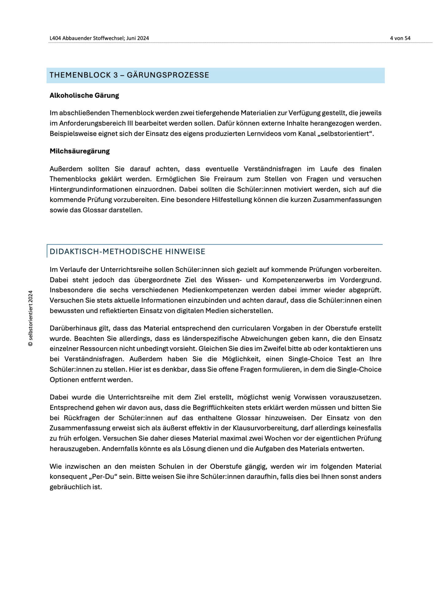 Unterrichtsreihe "Abbauender Stoffwechsel" im Biologie Lehrplan - stifo - Students & Teachers Innovate Forward