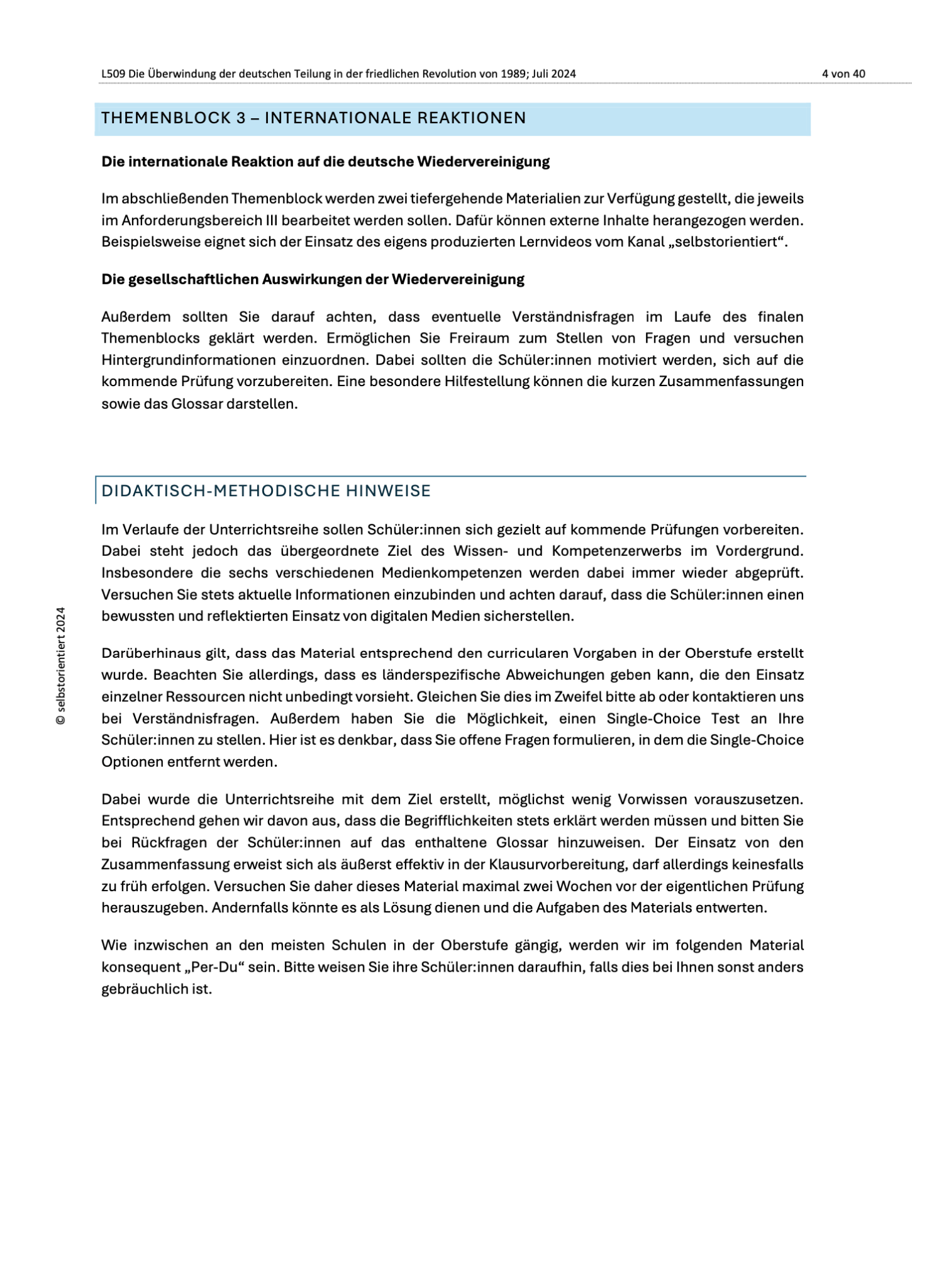 Unterrichtsreihe "Die Überwindung der deutschen Teilung in der friedlichen Revolution von 1989" - stifo - Students & Teachers Innovate Forward