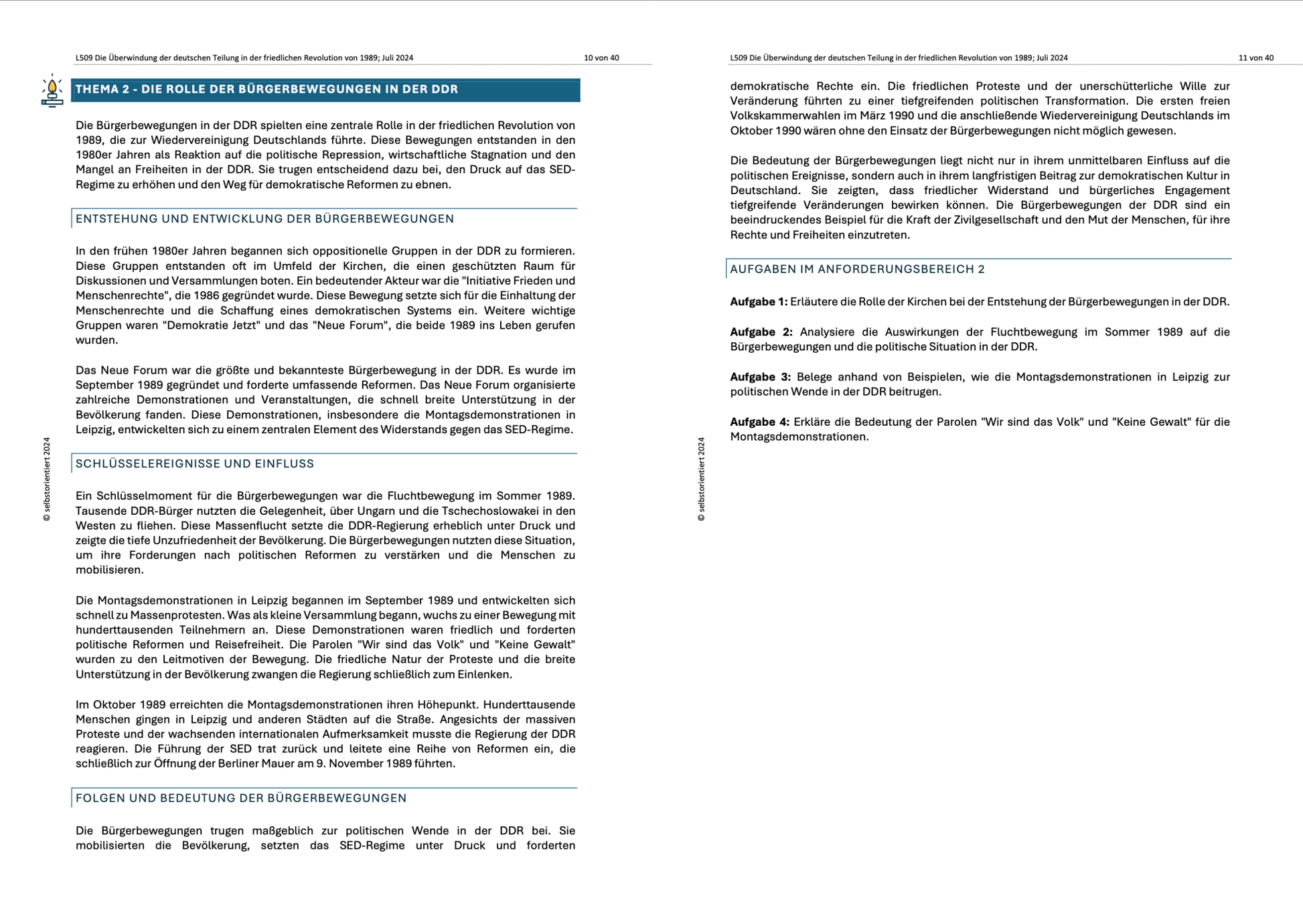 Unterrichtsreihe "Die Überwindung der deutschen Teilung in der friedlichen Revolution von 1989" - stifo - Students & Teachers Innovate Forward