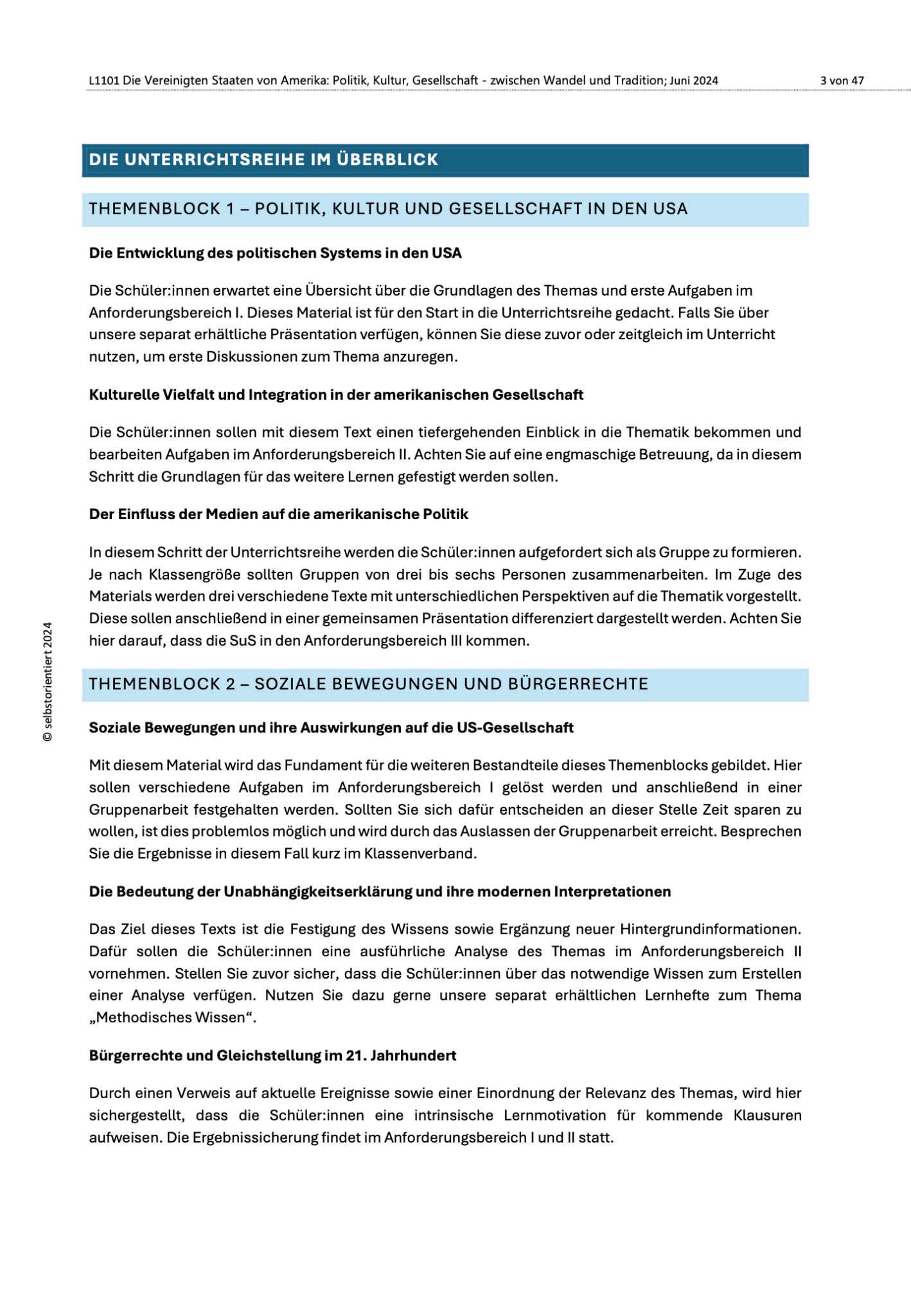 Unterrichtsreihe "Die Vereinigten Staaten von Amerika: Politik, Kultur, Gesellschaft - zwischen Wandel und Tradition" - stifo - Students & Teachers Innovate Forward