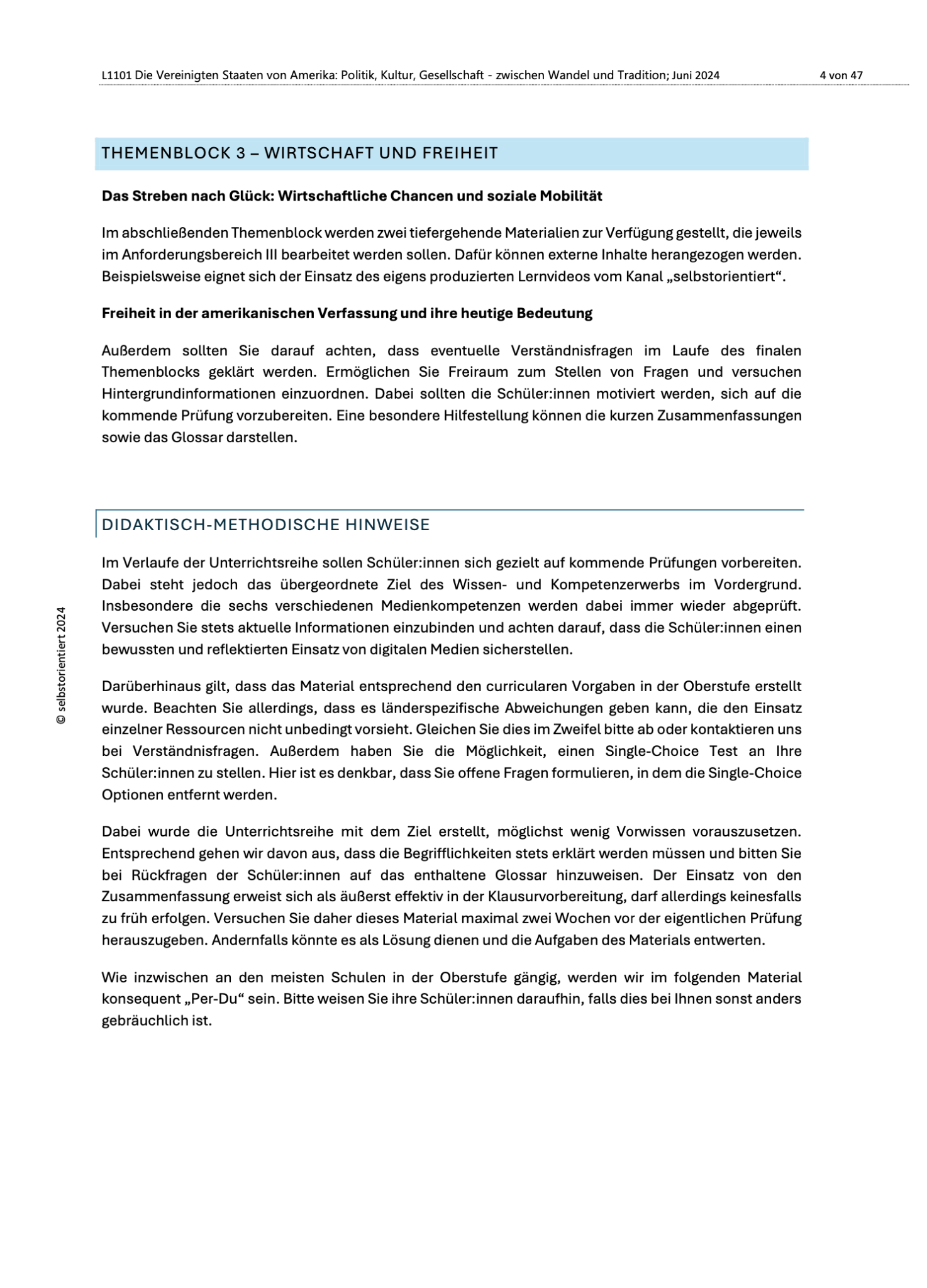 Unterrichtsreihe "Die Vereinigten Staaten von Amerika: Politik, Kultur, Gesellschaft - zwischen Wandel und Tradition" - stifo - Students & Teachers Innovate Forward