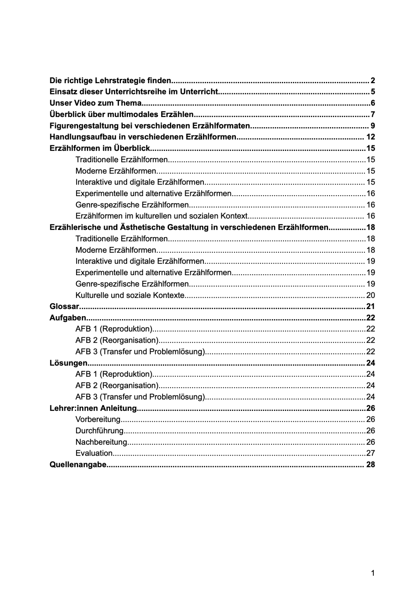 Unterrichtsreihe: Multimodales Erzählen: Figurengestaltung, Handlungsaufbau, erzählerische und ästhetische Gestaltung in verschiedenen Erzählformaten - stifo - Students & Teachers Innovate Forward