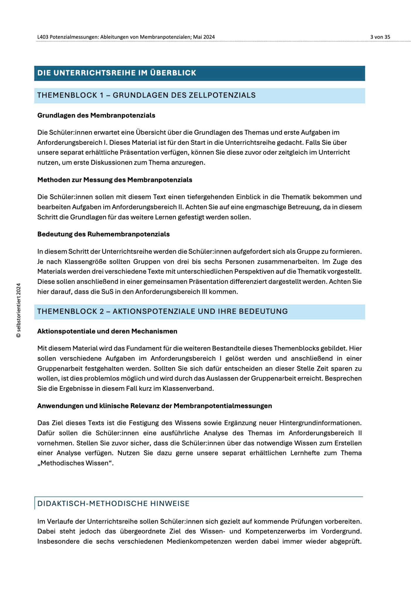 Unterrichtsreihe "Potenzialmessungen: Ableitung von Membranpotenzialen" [Biologie Abitur] - stifo - Students & Teachers Innovate Forward