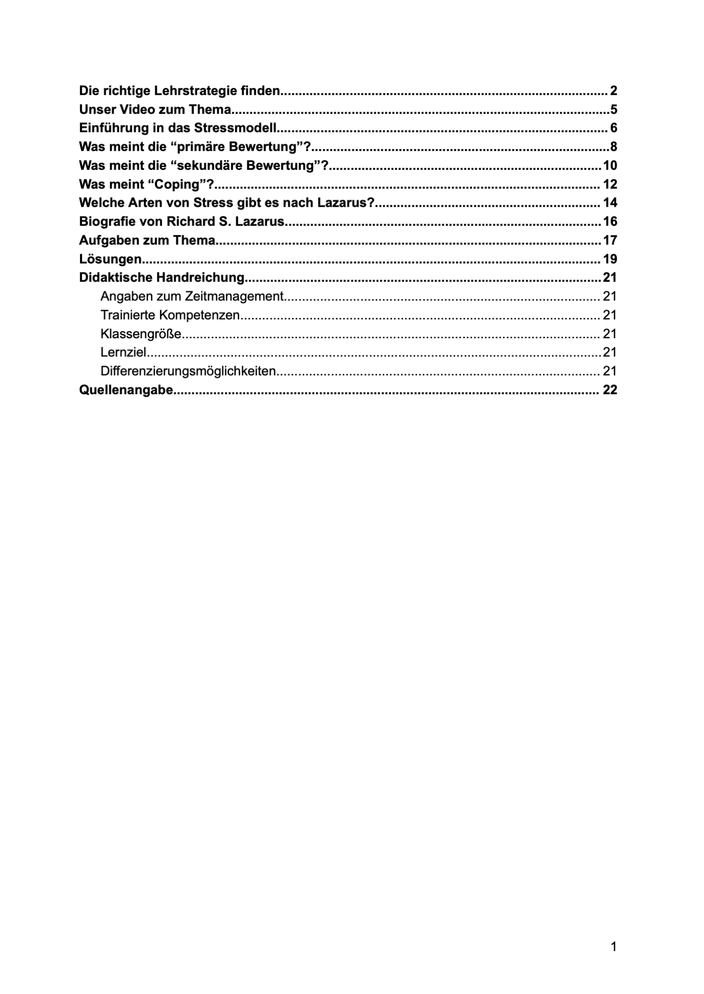 Unterrichtsreihe: Stressmodell nach Lazarus (Material) - stifo - Students & Teachers Innovate Forward