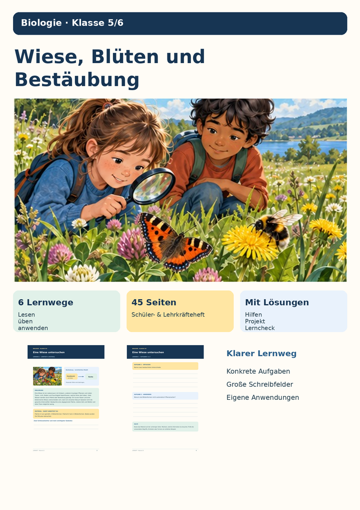 Wiese, Blüten und Bestäubung: Lebensraum Wiese – Unterrichtsmaterial Biologie Klasse 5/6, Titelbild